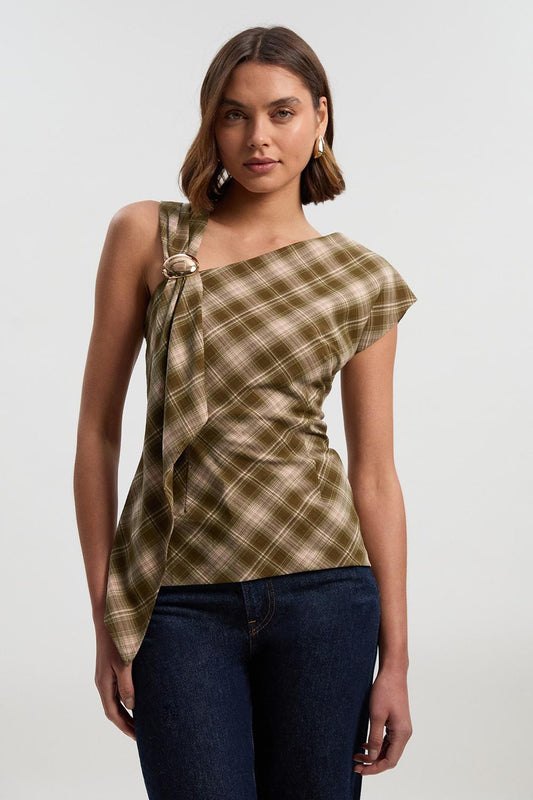 Tailored Check Trim Detail Sleeveless Top