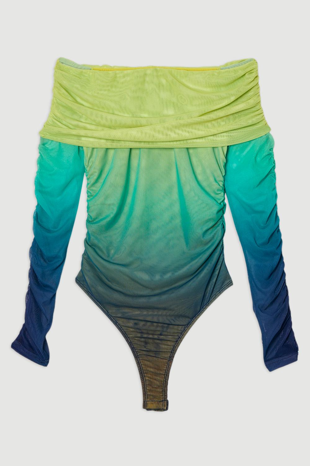 Ombre Jersey Mesh Bardot Bodysuit