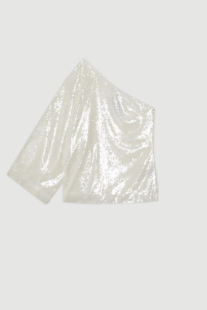 Liquid Shine One Shoulder Woven Sequin Blouse