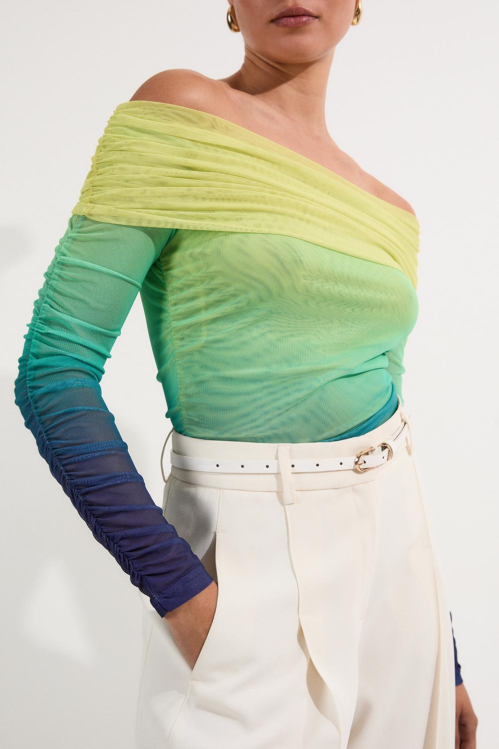 Ombre Jersey Mesh Bardot Bodysuit