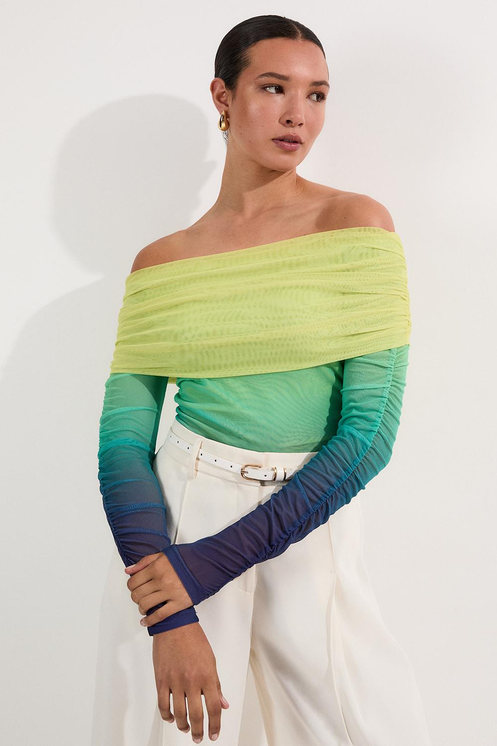 Ombre Jersey Mesh Bardot Bodysuit