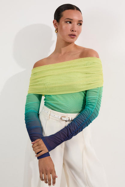 Ombre Jersey Mesh Bardot Bodysuit