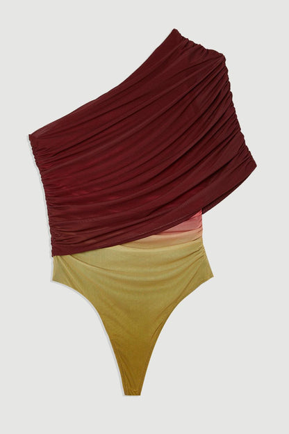Ombre One Shoulder Mesh Jersey Bodysuit