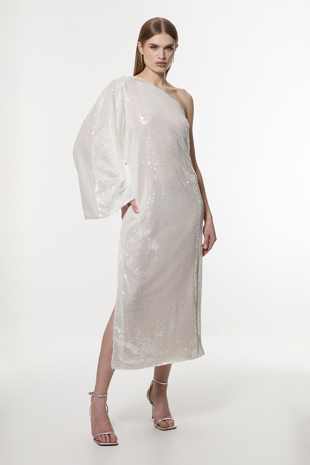 Liquid Shine One Shoulder Woven Sequin Dress