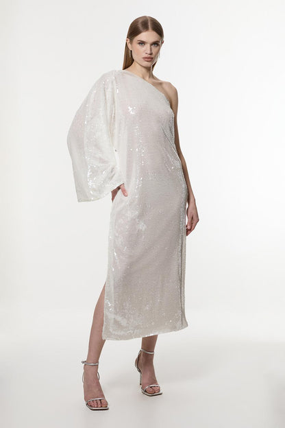 Liquid Shine One Shoulder Woven Sequin Dress