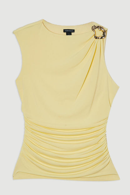 Drapey Crepe Trim Detail Ruched Top