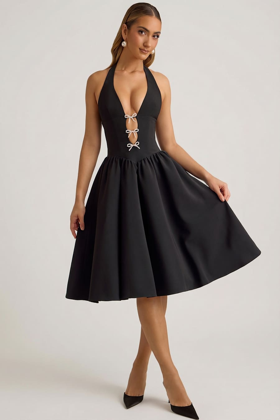 Halterneck Bow-Detail Midi Dress
