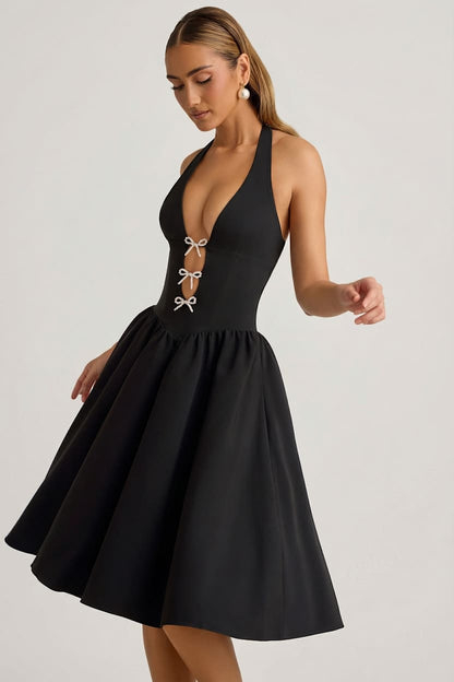 Halterneck Bow-Detail Midi Dress