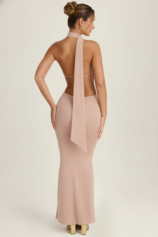 Scarf-Detail Cut-Out Halterneck Maxi Dress