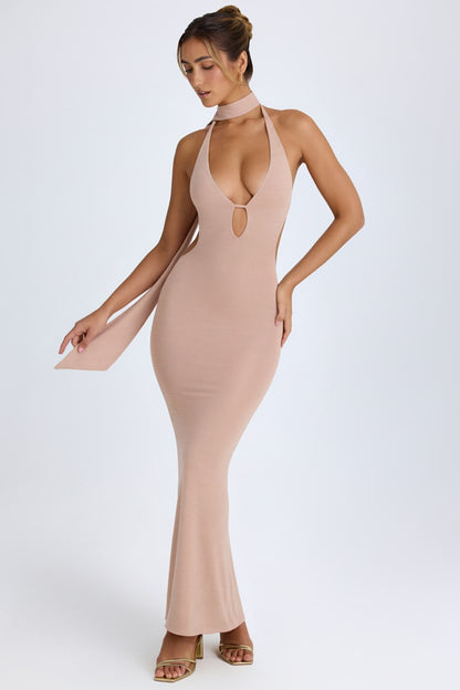 Scarf-Detail Cut-Out Halterneck Maxi Dress