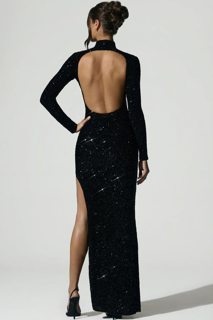 Embellished Open-Back Gown